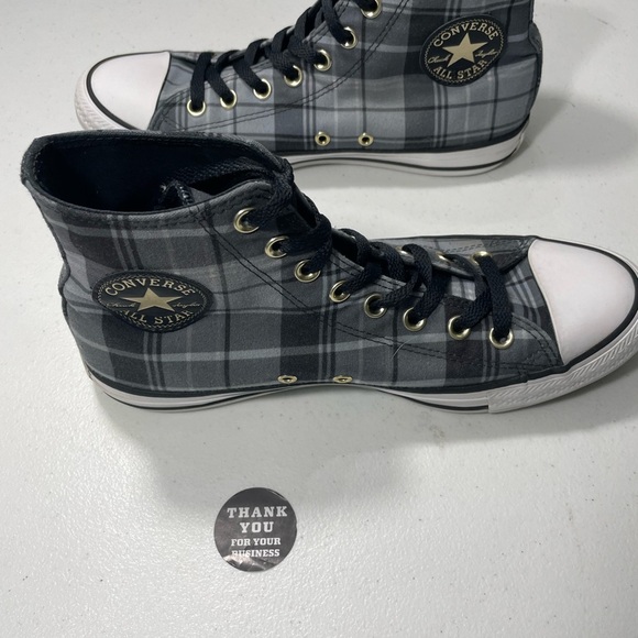 Converse Chuck Taylor All Star Black and Gray Plaid High-Top Sneakers 10 SB-BQ - Picture 5 of 10